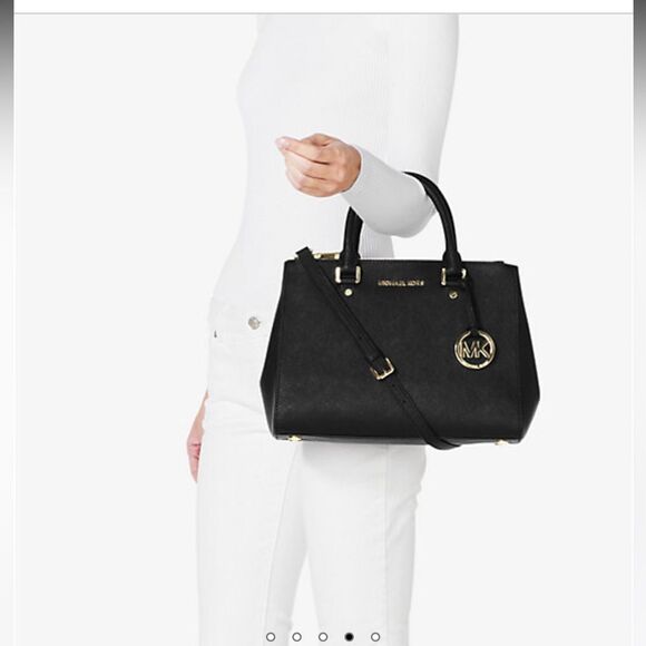 Michael Kors Sutton Medium Saffiano Leather Satchel in Black - Picture 12 of 15